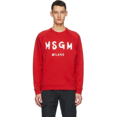 Msgm Logo Print Crew Neck Sweatshirt In Red