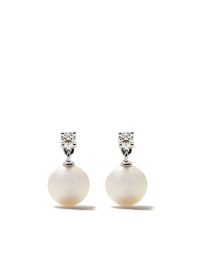 Tasaki 18kt White Gold Akoya Pearl And Diamond Earrings In Silver