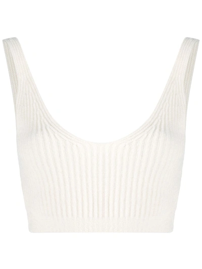 Cashmere In Love Ribbed Knit Cropped Waistcoat In Neutrals