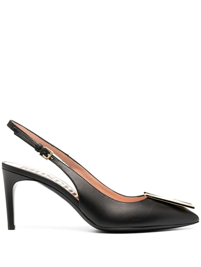 Moschino Leather Pointed Toe M Slingback Pump In Black