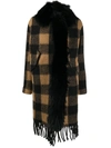 BAZAR DELUXE FAUX-FUR COLLAR CHECKED COAT