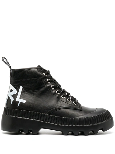 Karl Lagerfeld Lace-up Ankle Boots In Black