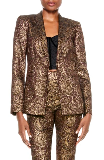 Alice And Olivia Richie Paisley Jacquard Tailored Blazer In Gold