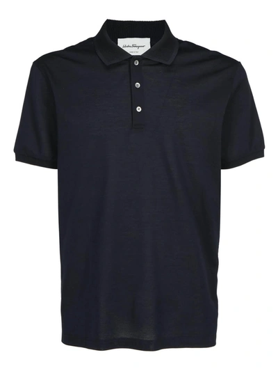 Ferragamo Gancini Cotton Polo Shirt In Dark Blue