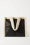 STAND STUDIO LOLA FAUX SHEARLING-TRIMMED FAUX LEATHER TOTE