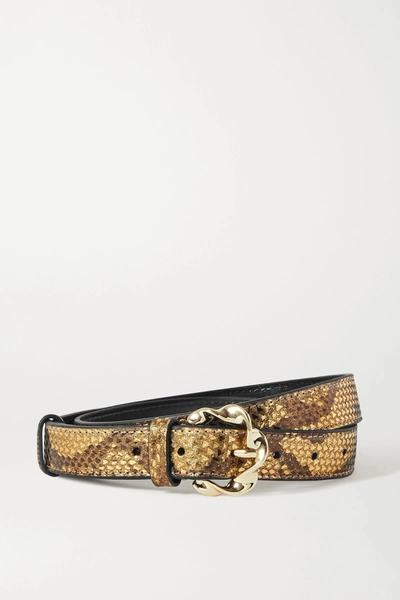 Loeffler Randall Josephine Metallic Snake-effect Leather Belt In Gold