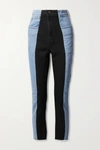E.L.V DENIM + NET SUSTAIN THE TWIN FRAYED TWO-TONE HIGH-RISE STRAIGHT-LEG JEANS