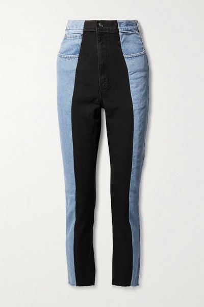 E.l.v Denim + Net Sustain The Twin Frayed Two-tone High-rise Straight-leg Jeans In Blue