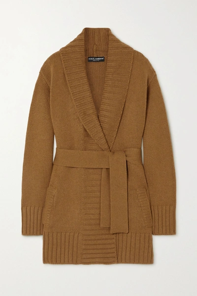 Dolce & Gabbana Belted Knitted Cashmere Cardi-coat In Brown