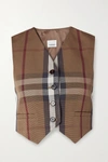 BURBERRY CROPPED CHECKED CANVAS AND SATIN-JACQUARD VEST