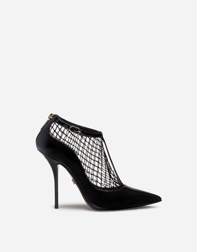 Dolce & Gabbana Mesh T-strap Heels In Black