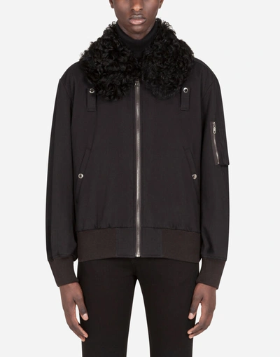 Dolce & Gabbana Cotton Jacket With Shearling Collar