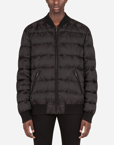 Dolce & Gabbana Quilted Nylon Jacket With Jacquard Crowns In Black
