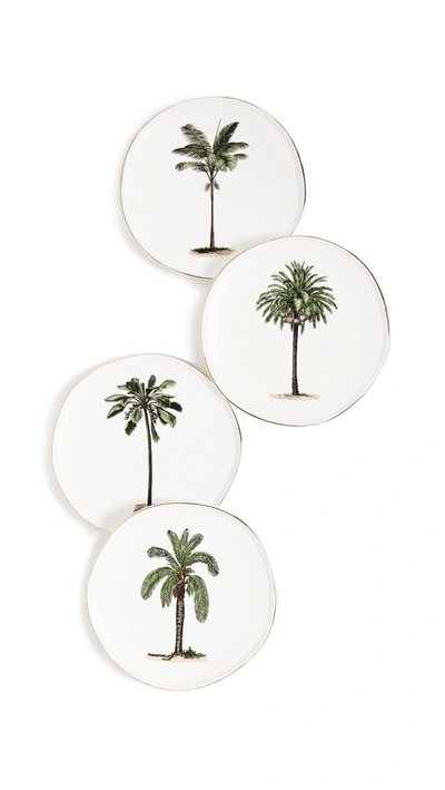 Shopbop Home Shopbop @home Set Of 4 Palm Tree Plates In White/green