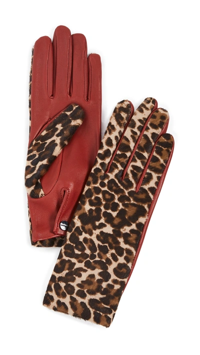 Agnelle Chloe Panthere Gloves In Noir/rouge
