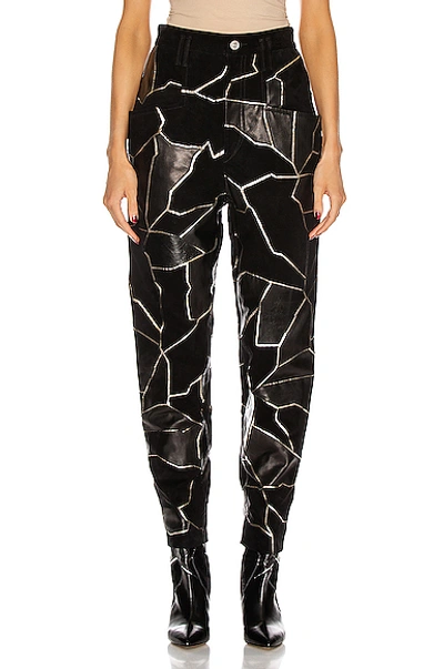 Isabel Marant Maeko Patchwork Metallic-trimmed Suede And Leather Tapered Pants In Black,silver