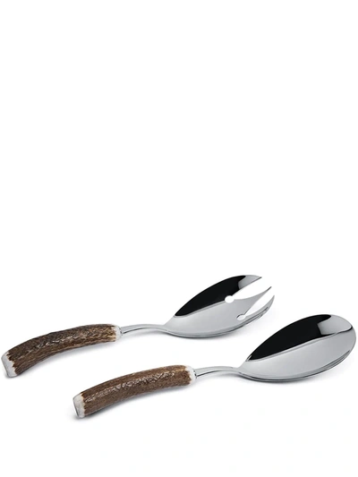 Lorenzi Milano Stag Antler Salad Set In Brown, Silver