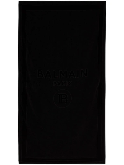 Balmain Logo压花毛巾 In Black