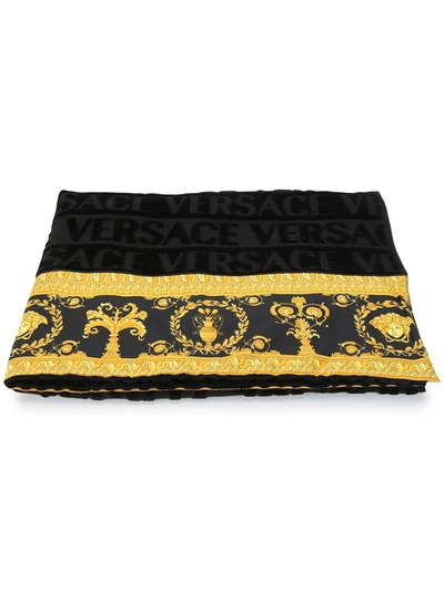 Versace Home Barocco 滚边毛巾 In Black