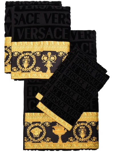 Versace 5-piece Barocco Towel Set In Black