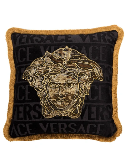 Versace Sequin Medusa Decorative Pillow, 18 X 18 In Black Gold