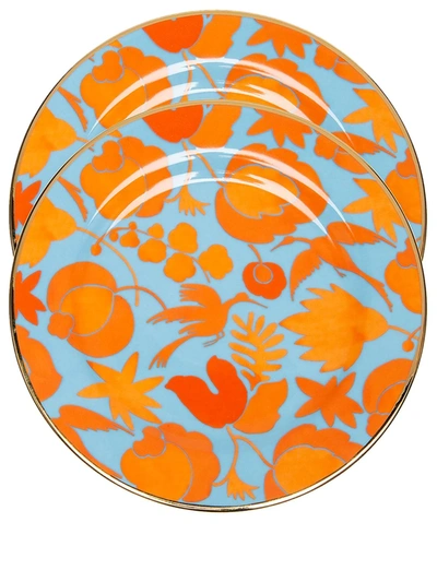 La Doublej Wildbird Dessert Plates (set Of 2) In Orange