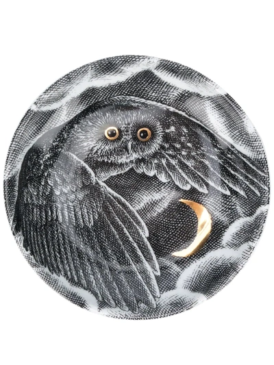 Fornasetti Owl 印花圆形烟灰缸 In White/black/gold