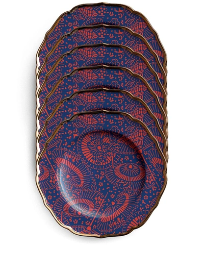 La Doublej Ombrellini Dessert Plates (set Of 6) In Blue