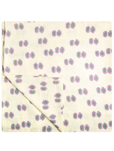 La Doublej Floral Print Table Cloth In White