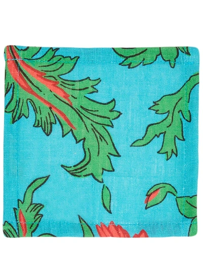 La Doublej Snapdragon Print Cocktail Napkins In Blue