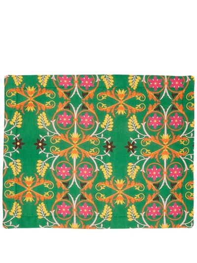 La Doublej Floral-print Two-placemat Set In Green