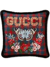 GUCCI BUTTERFLY CHECK WOOL CUSHION