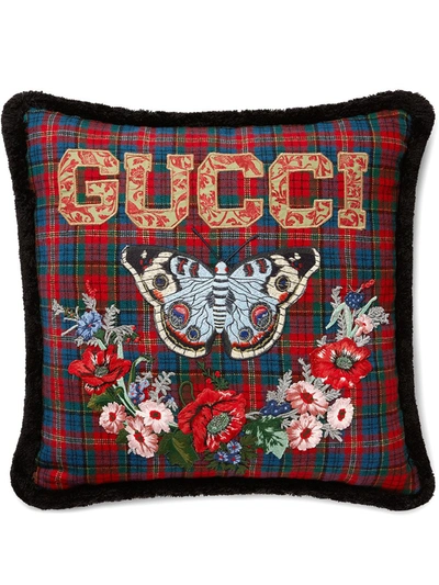 Gucci 刺绣复古格纹抱枕 In Multicolor