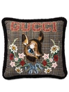 Gucci Bambi Embroidered Vintage Check Cushion In Black
