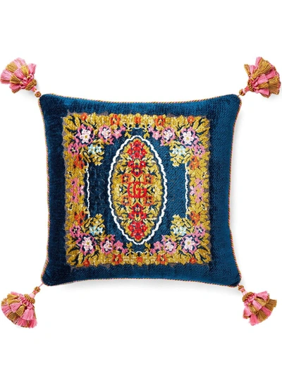 Gucci Velvet Floral Jacquard Cushion In Blue