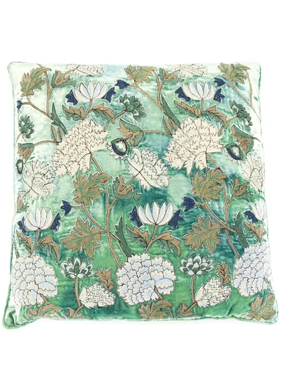 Anke Drechsel Embroidered Floral Cushion In Green