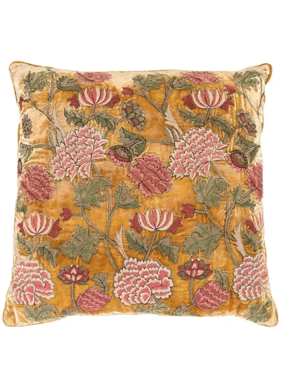 Anke Drechsel Embroidered Floral Cushion In Orange