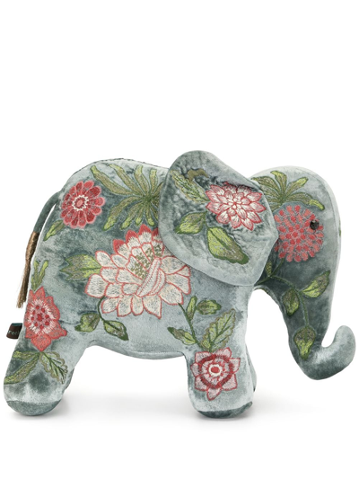 Anke Drechsel Embroidered Elephant Soft Toy In Blue