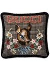 Gucci Bambi Embroidered Vintage Check Cushion In Brown