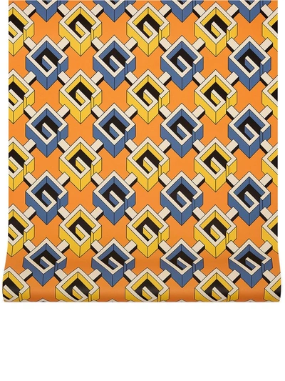 Gucci Geometric G 印花墙纸 In Orange