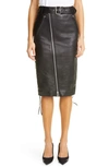 Balenciaga Belted Lace-up Leather And Stretch-jersey Skirt In Black