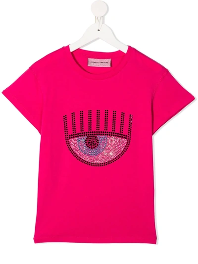 Chiara Ferragni Teen Crystal-embellished T-shirt In Pink