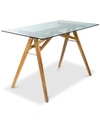 Noble House Sophie Mid Century Tempered Glass Desk With Natural Stained Acacia Wood Frame