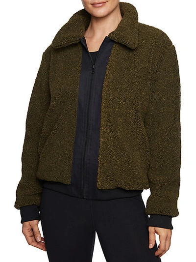 Betsey Johnson Faux Shearling Jacket In Olive