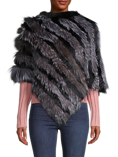 Adrienne Landau Rabbit & Fox Fur Poncho In Black Natural