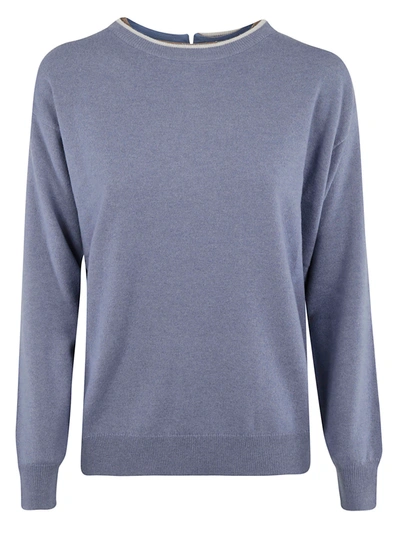 Brunello Cucinelli Rear Keyhole Ribbed Sweater In Blue