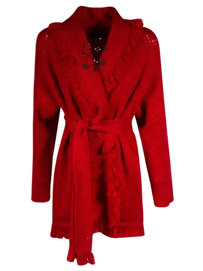 Alanui Spotted Heart Cardigan In Red