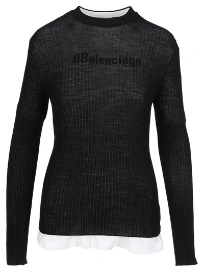 Balenciaga Double Knit Sweater In Black + White