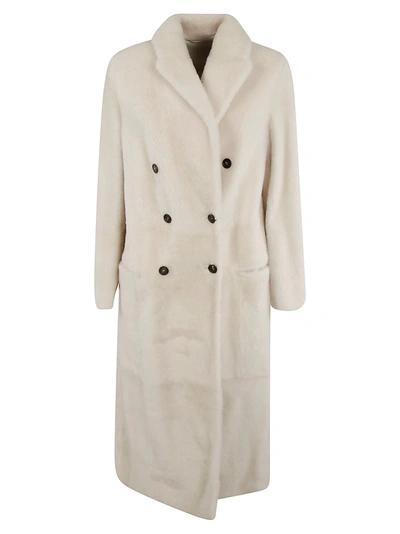 Brunello Cucinelli Double-breasted Shearling Coat In White