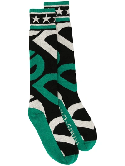 Dolce & Gabbana Logo Print Socks In Green
